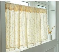 Surwin Margarita Cortinas Cocina Cortas Modernas Flor Visillo Cortina con Aspecto Puertas Cortas Cortina Puerta Exterior Ventanas Decoración para Salón Dormitorio Habitación (Beige,90x60cm)
