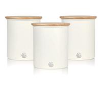 Swan Nordic Juego de 3 Botes Cocina Almacenaje de Acero al Carbono Resistente, Tapa de Bambú, Para Guardar Té, Café y Azúcar, Diseño Moderno, Blanco