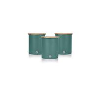 Swan Nordic Juego de 3 Botes Cocina Almacenaje de Acero al Carbono Resistente, Tapa de Bambú, para Guardar Té, Café y Azúcar, Diseño Moderno, Verde