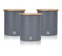 Swan Nordic Juego de 3 Botes Cocina Almacenaje de Acero al Carbono Resistente, Tapa de Bambú, para Guardar Té, Café y Azúcar, Diseño Moderno, Gris