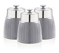 Swan Retro SWKA1024GRN Set 3 Botes Cocina Metálicos de Almacenamiento 1 Litro Herméticos, Acero Lacado, Lata de Especias, Té ,Café, Pasta, Cereales, Arros, Juego Tarros Diseño Vintage, Gris