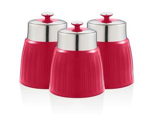 Swan swka1024rn set 3 botes cocina almacenaje 1,2 l, plástico y acero inox, especias, té ,café, retro, vintage, , rojo