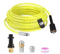 SWAWIS Manguera Hidrolimpiadora 10M 180Bar Manguera Desatascador Tuberias | Karcher Desatascador Tuberias a Presion con Boquillas Rígidas + Giratorias, Adaptador para Kärcher K2 K3 K4 K5 K6 K7