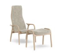 Swedese Butaca y reposapiés Lamino haya lacada/piel de oveja Moonlight (beige)