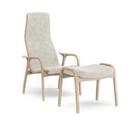 Swedese Butaca y reposapiés Lamino haya lacada/piel de oveja Offwhite (blanco)