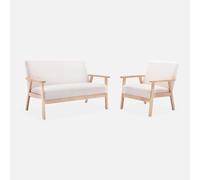 sweeek - Banco y sillón borreguito y madera de caucho , Isak borreguito , 114x69x73 Crema