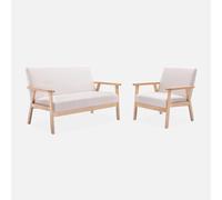 swe anco y sillón de madera y tela, 3 plazas , Isak , 114x69x73 Beige