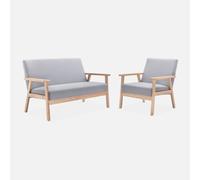 swe anco y sillón de madera y tela, 3 plazas , Isak , 114x69x73 Gris claro