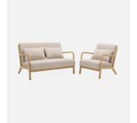 swe anqueta de 2 plazas + sillón de tela beige y madera , Lorens , 124x83x77 Beige