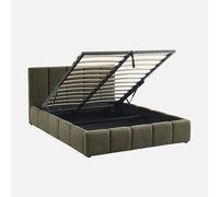 swe ama baúl con somier a láminas y cabecero 140cm, acabado en borreguito , Lex , 211x155x91 Verde kaki 140 x 190