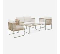 swe onjunto de jardín, ratán y acero, 4 plazas , Cesena , 115x60x68 Blanco y Verde kaki
