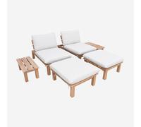 swe onjunto de tumbonas modular de madera de acacia multiposición con mesas, set de 2 , Mae , 65x70x27 Natural
