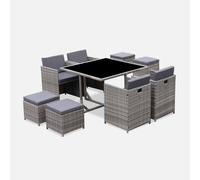 swe onjunto mesa de jardín de resina, 8 plazas , Vabo 8 , 110x110x73 Gris jaspeado