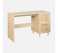 swe scritorio efecto caña y madera con 2 cajones , Camargue , 120x48x75 Beige