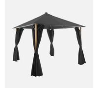 swe azebo de jardín 3x3m de aluminio efecto madera con cortinas y led , Veluna , 299x299x286 Antracita