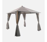 swe azebo de jardín 3x3m de aluminio efecto madera con cortinas y led , Veluna , 299x299x286 Beige