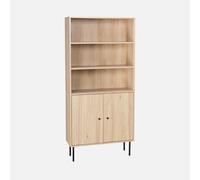 sweeek - Librería de madera y metal negro con 2 puertas , Braga , 29x80x170 Natural
