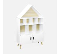 sweeek - Librería infantil de madera con 8 compartimentos y 2 puertas , Tobias , 80x30x133 White