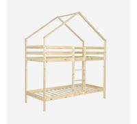 sweeek - Litera infantil cabaña de pino natural, 90cm , Roya , 197x101x228 Beige