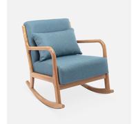 Sweeek - Mecedora estilo escandinavo de madera y tela, Lorens, Beige, 65x80x81.5 cm Blue