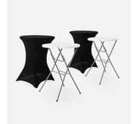 sweeek - Mesa alta plegable con funda protectora para eventos, set de 2 , Gala + cobertura x2 , 81x81x110 Negro