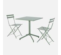 sweeek - Mesa de jardín bistró plegable de metal con 2 sillas , Chiara , 70x70x74 Verde grisáceo