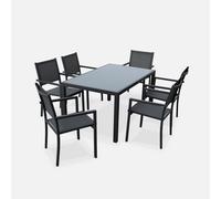 sweeek - Mesa de jardín de aluminio con 6 sillas de textileno , Capua 150 , 150x90x71 Gris