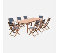 sweeek - Mesa de jardín de madera extensible, 8 sillas, Almeria 8, Madera, 240x100x75 cm Madera