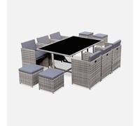 sweeek - Mesa de jardín de resina de 10 plazas , Vabo 10 , 110x168x73 Gris jaspeado