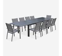 sweeek - Mesa de jardín extensible de aluminio con 10 sillas , Odenton 10 , 335x110x74 Gris oscuro