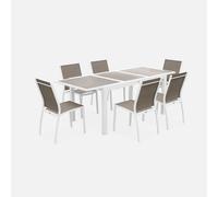 sweeek - Mesa de jardín extensible de aluminio con 6 sillas , Orlando , 210x90x75 Pardo