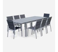 sweeek - Mesa de jardín extensible de aluminio con 8 sillas , Chicago , 244x100x75 Gris oscuro