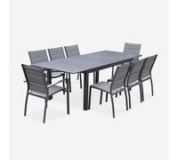 sweeek - Mesa de jardín extensible de aluminio con 8 sillas , Chicago , 244x100x75 Gris pardo
