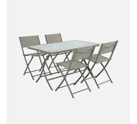 sweeek - Mesa de jardín plegable de acero + 4 asientos de textileno caqui - Ancona Verde kaki