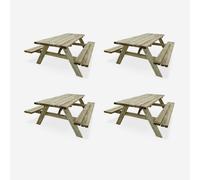 sweeek - Mesa de picnic de madera de 6 plazas , set de 4 , Panchina x4 , 177x155x70 Madera