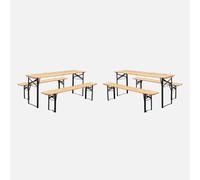 sweeek - Mesa de recepción plegable madera de abeto 2 bancos, set de 2 , Bayonne , 177x49x75 Natural