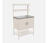 sweeek - Módulo cocina exterior de acero con 2 estanterías colgantes y 2 puertas, 80cm , Naxos , 80x49x142 Beige Onesize