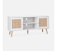sweeek-Mueble TV de caña Trenzada, 120cm, Boheme, Blanco, 120x39x56.5 cm