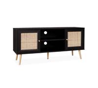 sweeek-Mueble TV de caña Trenzada, 120cm, Boheme, Negro, 120x39x56.5 cm