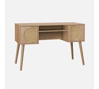 sweeek - Oficina efecto madera y mimbre, 2 cajones , Eva , 120x55x76 Beige