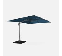 sweeek - Parasol rectangular excéntrico, 3x4m + losas 50x50cm , Wimereux + losas 50x50cm , 380x286x259 Azul