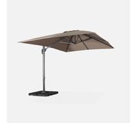 sweeek - Parasol rectangular excéntrico, 3x4m + losas 50x50cm , Wimereux + losas 50x50cm , 380x286x259 Pardo