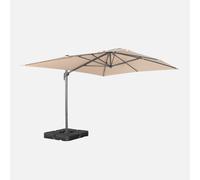 sweeek - Parasol rectangular excéntrico, 3x4m + placas de lastre 50x50cm , Antibes , 284x376x255 Beige