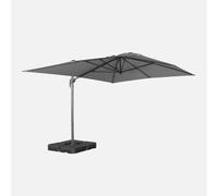 sweeek - Parasol rectangular excéntrico, 3x4m + placas de lastre 50x50cm , Antibes , 284x376x255 Gris