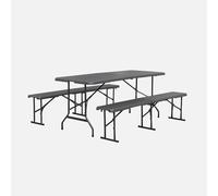 sweeek - Set de mesa y bancos plegables portátiles para eventos , Fiesta , 180x69x73 Gris oscuro