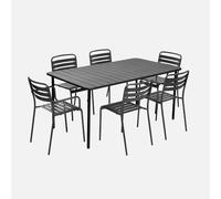 sweeek - Set mesa de jardín bistró de acero con 2 sillones y 4 sillas, 160cm , Amelia , 160x90x72 Antracita