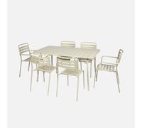 sweeek - Set mesa de jardín bistró plegable de acero con 2 sillones y 4 sillas, 140cm , Amelia , 141x80x72 Beige