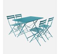 sweeek - Set mesa de jardín bistró plegable de acero con 4 sillas, 110cm , Emilia , 110x70x71 Azul