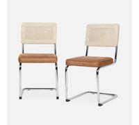 sweeek - Silla cantilever con respaldo efecto ratán, set de 2 , Maja , 46x54x84 Marrón