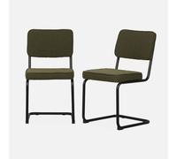 sweeek - Silla cantilever de borreguito texturizado, set de 2 , Maja borreguito , 46x54x84 Verde